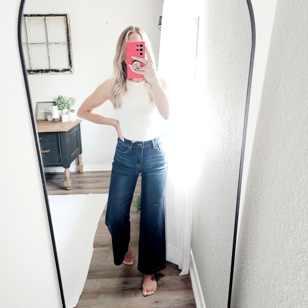 Risen HR Dark Wash Classic Wide Leg Cropped Denim Jeans Office Various NEW - Picture 5 of 16